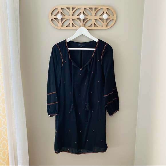 Madewell Embroidered Signal Dress Black Sz Small - Picture 1 of 11